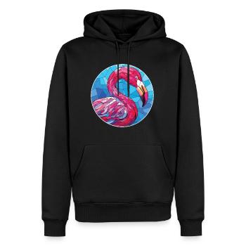 Illustration animale aquarelle colorée de flamant rose - Sweat à capuche Premium bio Homme - noir - Devant - Nico (187cm)