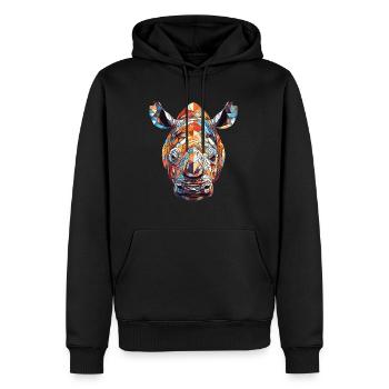 Rhinocéros coloré aquarelle Animal Illustration - Sweat à capuche Premium bio Homme - noir - Devant - Nico (187cm)