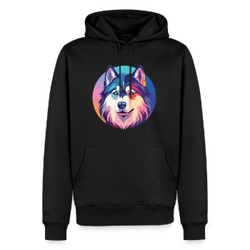 Husky buntes Aquarell Tier Haustier Illustration - Männer Premium Bio Hoodie - Schwarz - Vorne - Nico (187cm)