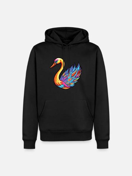 Cygne Aquarelle Colorée Dessin Animé Kawaii Animal - Sweat à capuche Premium bio Homme - noir
