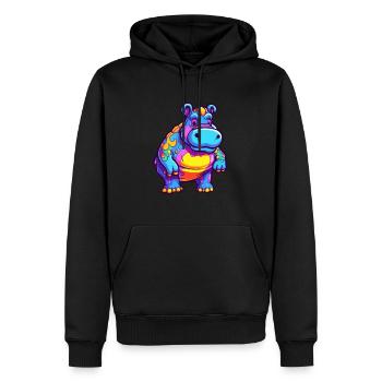 Nilpferd bunte Aquarell-Karikatur Kawaii-Tier - Männer Premium Bio Hoodie - Schwarz - Vorne - Nico (187cm)