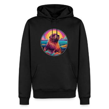 Castor Aquarelle Colorée Dessin Animé Kawaii Animal - Sweat à capuche Premium bio Homme - noir - Devant - Nico (187cm)