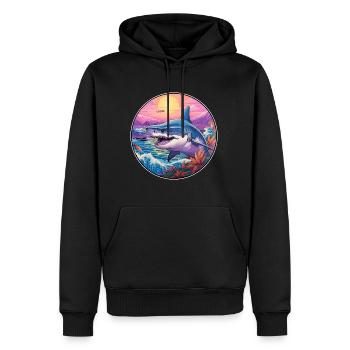 Requin Aquarelle Colorée Dessin Animé Kawaii Animal - Sweat à capuche Premium bio Homme - noir - Devant - Nico (187cm)