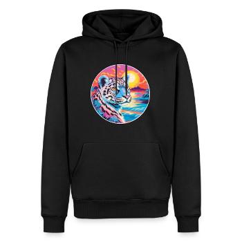 Léopard des neiges Aquarelle colorée Dessin animé Kawaii - Sweat à capuche Premium bio Homme - noir - Devant - Nico (187cm)