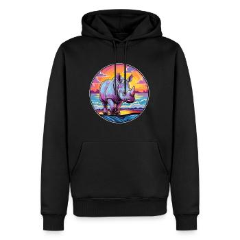 rhinocéros coloré aquarelle dessin animé Kawaii Animal - Sweat à capuche Premium bio Homme - noir - Devant - Nico (187cm)