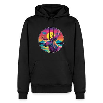 Elch bunte Aquarell-Karikatur Kawaii-Tier - Männer Premium Bio Hoodie - Schwarz - Vorne - Nico (187cm)