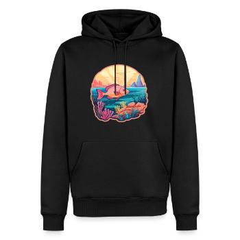 Poisson de récif corallien aquarelle colorée Cartoon Kawaii - Sweat à capuche Premium bio Homme - noir - Devant - Nico (187cm)