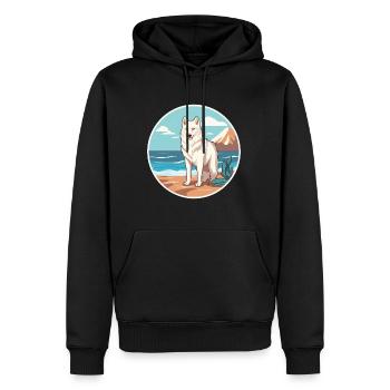 Loup arctique aquarelle dessin animé Kawaii Clipart animal de compagnie - Sweat à capuche Premium bio Homme - noir - Devant - Nico (187cm)