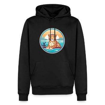 Amur Leopard Watercolor Cartoon Kawaii Clipart Pet - Men’s Premium Organic Hoodie - black - Front - Nico (187cm)