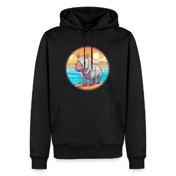 Rhinocéros aquarelle dessin animé Kawaii Clipart Animal - Sweat à capuche Premium bio Homme - noir - Devant - Nico (187cm)