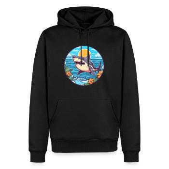 Requin aquarelle dessin animé kawaii Clipart Animal - Sweat à capuche Premium bio Homme - noir - Devant - Nico (187cm)