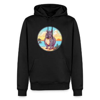 Rhinocéros aquarelle dessin animé Kawaii Clipart Animal - Sweat à capuche Premium bio Homme - noir - Devant - Nico (187cm)