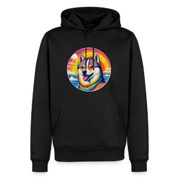 Amerikanische Akita-Hunderasse Bunte Karikatur Watercol - Männer Premium Bio Hoodie - Schwarz - Vorne - Nico (187cm)