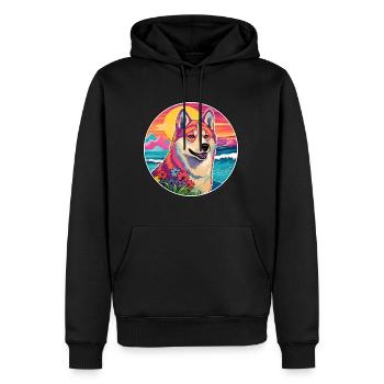 Akita Inu Hunderasse Bunte Karikatur Aquarell - Männer Premium Bio Hoodie - Schwarz - Vorne - Nico (187cm)