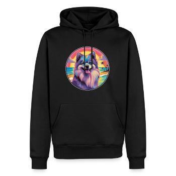 Keeshond Dog Breed Colorful Cartoon Watercolor - Men’s Premium Organic Hoodie - black - Front - Nico (187cm)