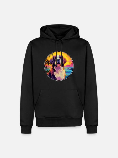 St Bernard chien race coloré dessin animé aquarelle - Sweat à capuche Premium bio Homme - noir