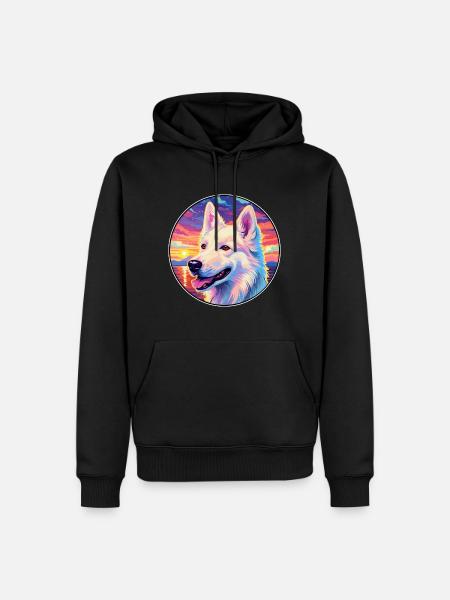 Chien de berger blanc race coloré dessin animé Watercol - Sweat à capuche Premium bio Homme - noir