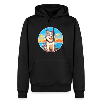 Husky chien race dessin animé Kawaii Clipart aquarelle - Sweat à capuche Premium bio Homme - noir - Devant - Nico (187cm)