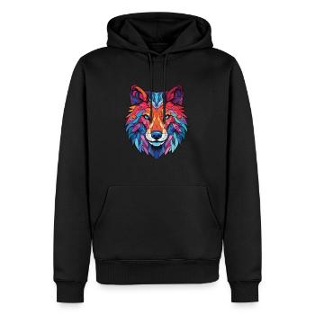 Wolf buntes Aquarell Tier Haustier Illustration - Männer Premium Bio Hoodie - Schwarz - Vorne - Nico (187cm)