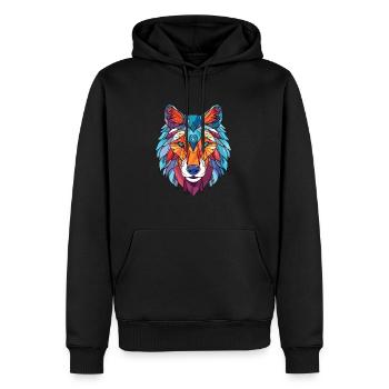 Wolf buntes Aquarell Tier Haustier Illustration - Männer Premium Bio Hoodie - Schwarz - Vorne - Nico (187cm)