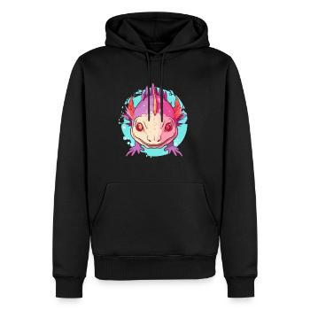 Axolotl Aquarelle Colorée Dessin Animé Kawaii Animal - Sweat à capuche Premium bio Homme - noir - Devant - Nico (187cm)