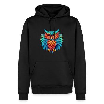 Hibou Aquarelle Colorée Dessin Animé Kawaii Animal - Sweat à capuche Premium bio Homme - noir - Devant - Nico (187cm)