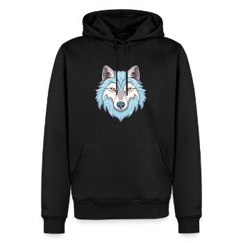 Loup Arctique Aquarelle Colorée Dessin Animé Kawaii Ani - Sweat à capuche Premium bio Homme - noir - Devant - Nico (187cm)