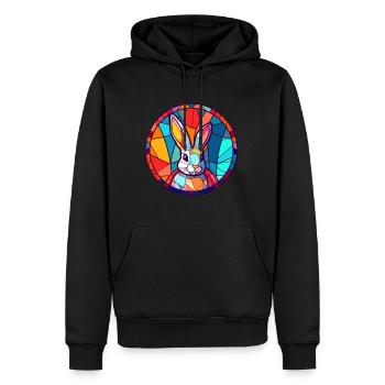 Hasen-Buntglas-Bunt-Cartoon-Kawaii-Tier - Männer Premium Bio Hoodie - Schwarz - Vorne - Nico (187cm)