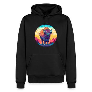 Bison-Buntglas-Cartoon-Kawaii-Tier - Männer Premium Bio Hoodie - Schwarz - Vorne - Nico (187cm)