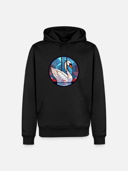 Schwanen-Buntglas-Cartoon-Kawaii-Tier - Männer Premium Bio Hoodie - Schwarz