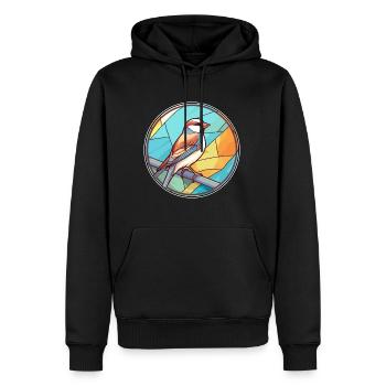 Moineau vitrail coloré Cartoon Kawaii Anim - Sweat à capuche Premium bio Homme - noir - Devant - Nico (187cm)