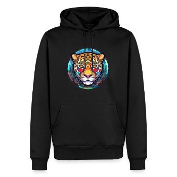 Jaguar vitrail coloré dessin animé Kawaii Anima - Sweat à capuche Premium bio Homme - noir - Devant - Nico (187cm)