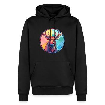 Elch-Buntglas-Bunt-Cartoon-Kawaii-Tier - Männer Premium Bio Hoodie - Schwarz - Vorne - Nico (187cm)