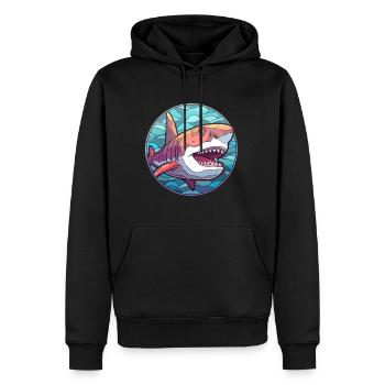 Requin vitrail coloré dessin animé Kawaii Animal - Sweat à capuche Premium bio Homme - noir - Devant - Nico (187cm)