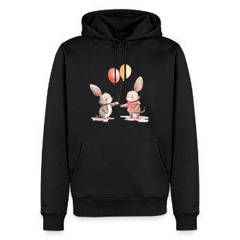 Rabbits Kawaii Cartoon Pet Playing With Balloons - Men’s Premium Organic Hoodie - black - Front - Nico (187cm)