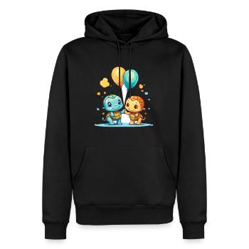 Turtles Kawaii Cartoon Pet Playing With Balloons - Men’s Premium Organic Hoodie - black - Front - Nico (187cm)