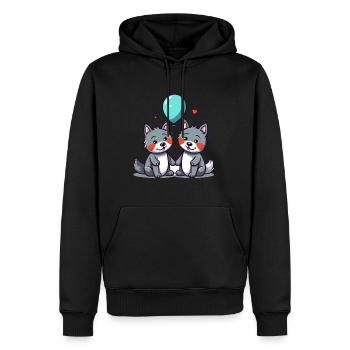 Wölfe Kawaii Cartoon Haustier spielt mit Luftballons - Männer Premium Bio Hoodie - Schwarz - Vorne - Nico (187cm)