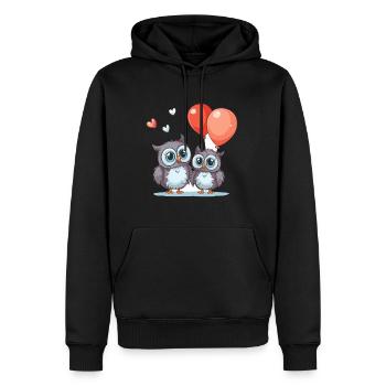 Eulen Kawaii Cartoon Haustier spielt mit Luftballons - Männer Premium Bio Hoodie - Schwarz - Vorne - Nico (187cm)