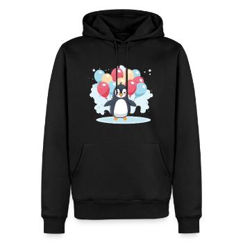 Pinguin Kawaii Cartoon Haustier spielt mit Luftballons - Männer Premium Bio Hoodie - Schwarz - Vorne - Nico (187cm)