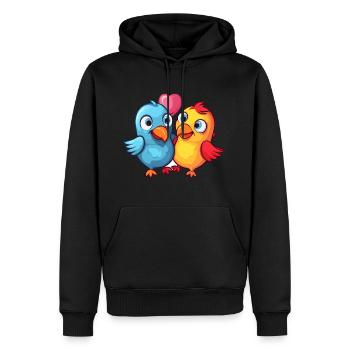 Vögel Kawaii Cartoon Haustier spielt mit Luftballons - Männer Premium Bio Hoodie - Schwarz - Vorne - Nico (187cm)