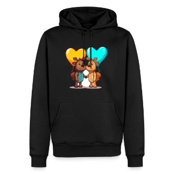 Moose Kawaii Cartoon Haustier spielt mit Luftballons - Männer Premium Bio Hoodie - Schwarz - Vorne - Nico (187cm)