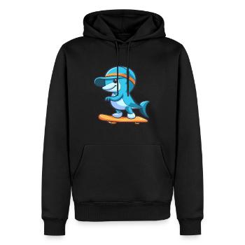 Lustiger Delfin Kawaii Cartoon spielt Skateboard - Männer Premium Bio Hoodie - Schwarz - Vorne - Nico (187cm)