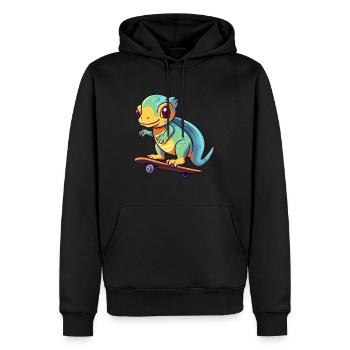 Lustige Chamäleon-Kawaii-Karikatur, die Skateboard spielt - Männer Premium Bio Hoodie - Schwarz - Vorne - Nico (187cm)