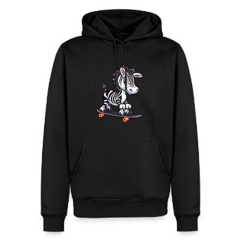 Funny Zebra Kawaii Cartoon Pet Playing Skateboard - Men’s Premium Organic Hoodie - black - Front - Nico (187cm)