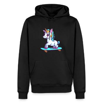 Lustiges Einhorn Kawaii Cartoon spielt Skateboard - Männer Premium Bio Hoodie - Schwarz - Vorne - Nico (187cm)