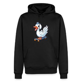 Funny Swan Kawaii Cartoon Pet Jouant Skateboard - Sweat à capuche Premium bio Homme - noir - Devant - Nico (187cm)