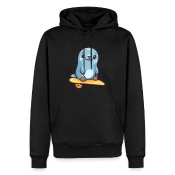 Lustige Robbe Kawaii Cartoon Haustier spielt Skateboard - Männer Premium Bio Hoodie - Schwarz - Vorne - Nico (187cm)
