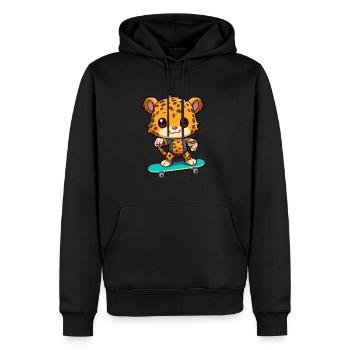 Lustiger Leopard Kawaii Cartoon spielt Skateboard - Männer Premium Bio Hoodie - Schwarz - Vorne - Nico (187cm)