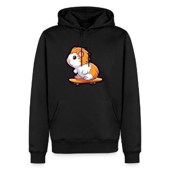 Cochon d’Inde Kawaii Cartoon Jouant Skateboard - Sweat à capuche Premium bio Homme - noir - Devant - Nico (187cm)