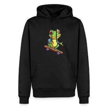 Lustiger Frosch Kawaii Cartoon Haustier spielt Skateboard - Männer Premium Bio Hoodie - Schwarz - Vorne - Nico (187cm)